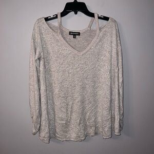 Light brown/grey shoulder cut out long sleeve sweater tshirt inspired hearts S
